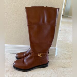 Ralph Lauren Everly Brown Leather Riding Boots with Gold RLL Accent